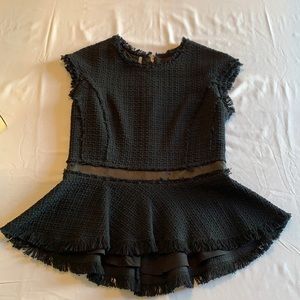 NWT Rebecca Taylor Black Peplum Tweed Top - 8